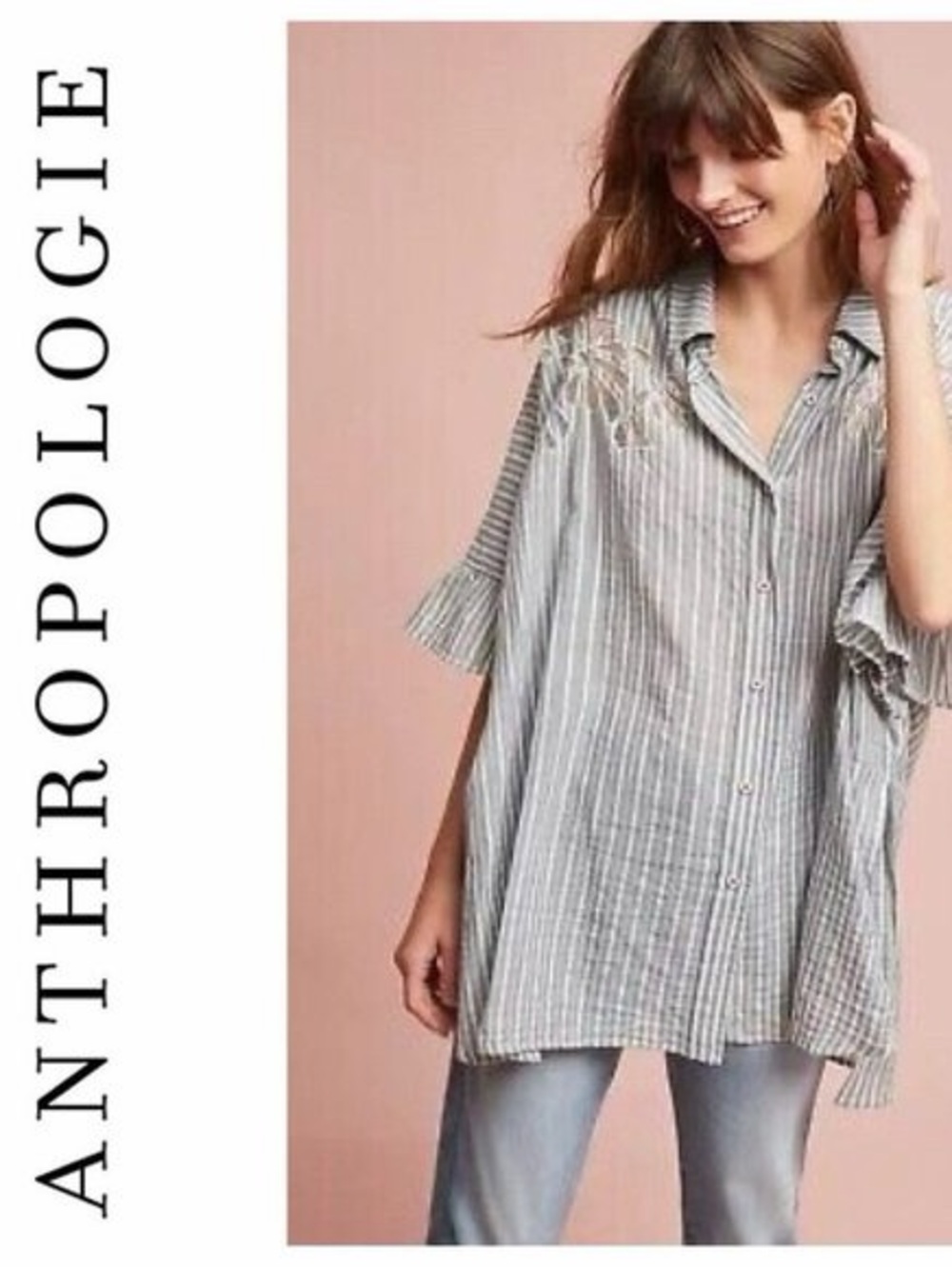 Anthropologie Maeve Betty Oversized Striped Button-Down